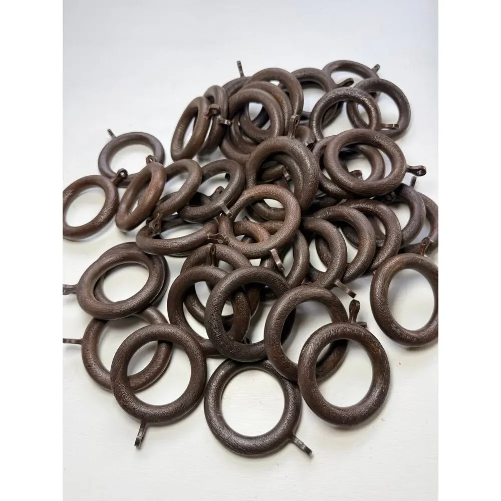 45 Vintage Faux Wood Curtain Rings Lot Brown Plastic Cafe Drapery Eyelet